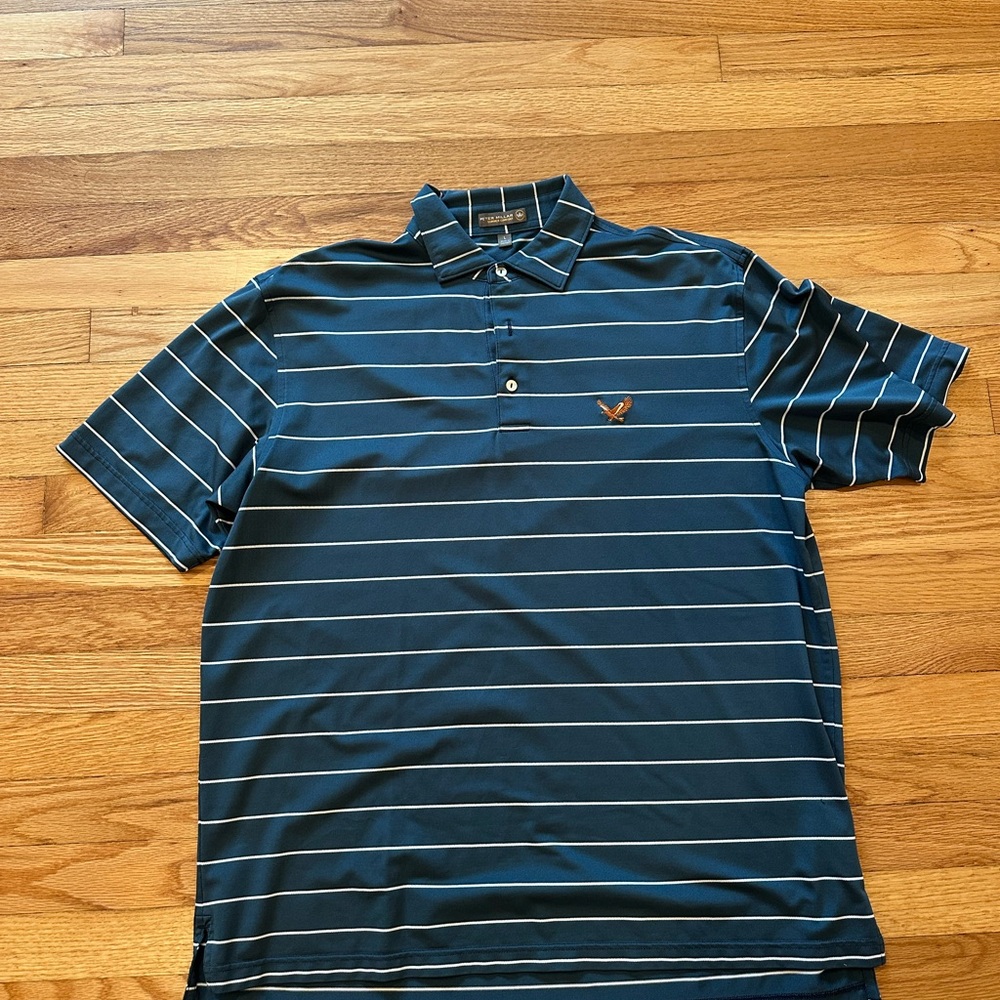 Auburn Peter Millar Blue Polo Shirt with Stripes